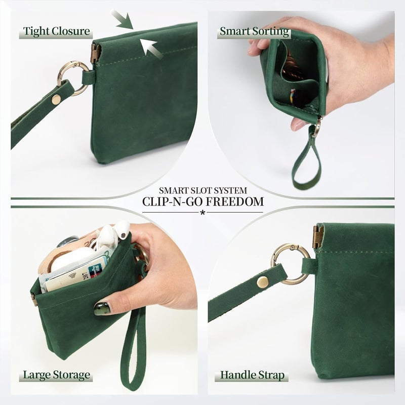 Aesthestyle Leather Coin Purse with Wristlet, Coin Pouch with Dual Interlayer, Card and Change Organizer, Change Purse no Zipper, Squeeze Coin Wallet, Handmade Genuine Leather Pouch For Men/Women - Image 5